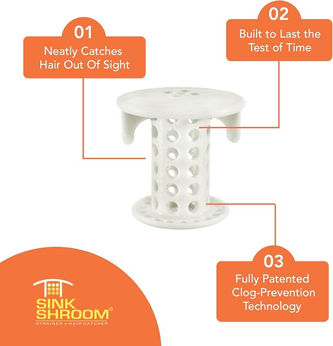SinkShroom The Revolutionary Sink Drain Protector Hair Catcher/Strainer/Snare, White