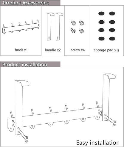 DOKU 2Pack Over The Door Hook, Heavy Duty Over Door Hanger Holder for Coat Robe Hat Clothe Towels Hanging, Bathroom Organizer Towel Rack 12 Hooks, Matte Black