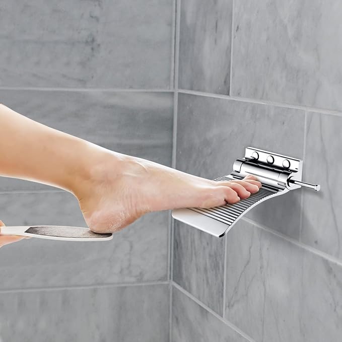Shower Foot Rest - Heavy Duty Shower Footrest for Shaving Legs, Wall-Mounted Foldable Foot Holder Step Stool in Chrome Plated Solid Brass