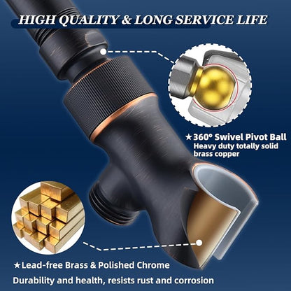 Shower Head Holder All Metal Adjustable Handheld Shower Arm Mount, 1/2" Shower Hose Holder Fits Most Hand Showerheads, Brass Hand Held Shower Head Holder , Easy to Install (Oil Rubbed Bronze)