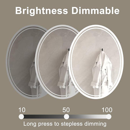32 x 24 inch Oval LED Bathroom Mirror Anti-Fog 3 Colors Light Dimmable Wall Mounted Lighted Bathroom Vanity Mirror Smart Makeup Mirror Touch Switch