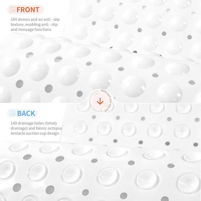 Anti-Slip Bathtub Shower mat, 20.8×20.8（Approximately 53×53cm） inch Soft Oversized Machine Washable Non-Slip Bathtub mat with Drainage Holes, Bathroom Floor Suction Cup.（1-Opaque White）