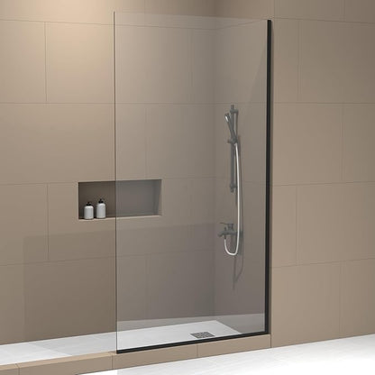 Royalty Fixed Shower Screen - 36" x 76" Frameless 3/8" Clear Tempered Glass Panel with Hardware - Easy Clean Smart Guard Coating - Minimalist Modern Design for Bathroom - Matte Black