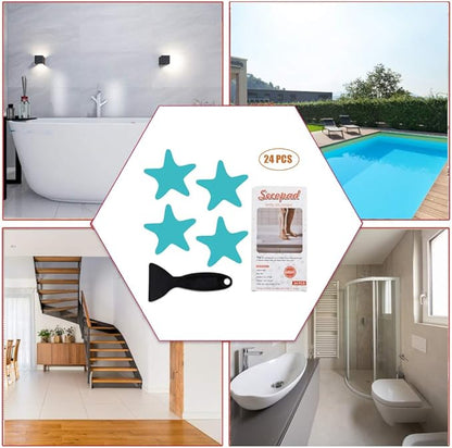 Anti Slip Shower Stickers Safety Bathtub Strips Adhesive Decals with Premium Scraper (Blue)