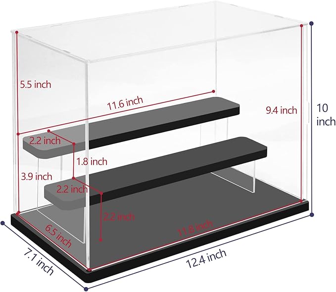 Choowin 3 Tier Clear Acrylic Display Case for Collectibles, Mini Figures, Pop Mart, Labubu, Sonny Angel, Smiski - Assemble Dustproof Acrylic Display Box with Door, Stand (Black Base Step)