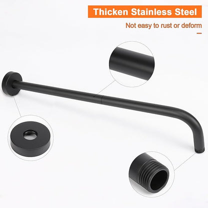 HarJue Shower Arm with Flange and Teflon Tape, Wall Mounted Shower Pipe 304 Stainless Steel Extension Arm for Fixed Shower Head & Handheld (20 Inch, Matte Black)