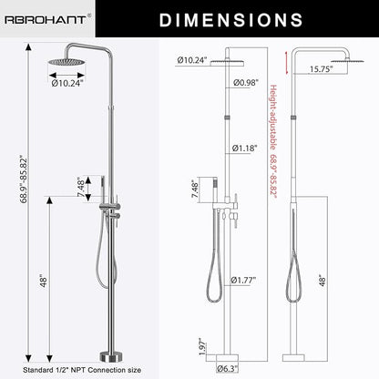 RBROHANT Freestanding Outdoor Shower Chrome, Height Adjustable Outside Showers for Backyard Garden Pool Beach, Outdoor Shower Fixtures with 10” Rain Shower Head and Handheld, Polished Chrome, JK0451