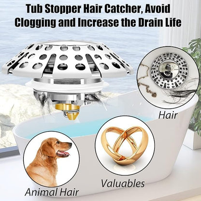 Bathtub Drain Stopper, Pop Up Tub Stopper with Drain Hair Catcher, Bathtub Plug and Cover with Strainer, Universal for 1.5 to 1.8in Tub Drain Hole
