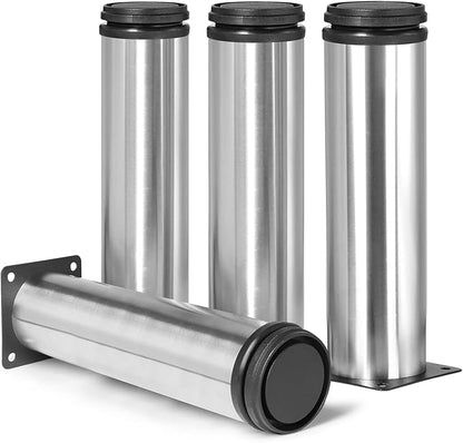 8 Inch Metal Furniture Legs Stainless Steel Adjustable Legs Silver Metal Legs Round Cabinet Legs for Coffee Table Cabinet Desk Sofa Shelves, Pack of 4