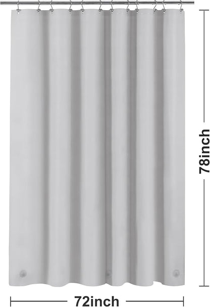 Barossa Design Gray Silver Long Shower Curtain Liner 78" Height - 3 Magnets & Waterproof Lightweight PEVA Shower Liner for Bath Tub, PVC Free, Metal Grommets, Silver Gray, 72x78