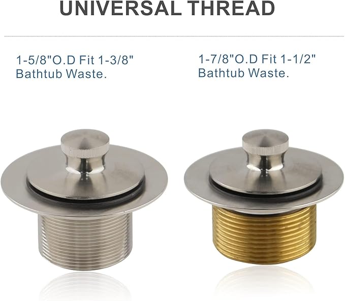 Brushed Nickel Tub Drain Lift &Turn Tub Trim Set with Two-Hole Overflow Faceplate Conversion Kit Assembly, Hidrop Bathtub Drain Replacement Trim Kit and Universal Fine/Coarse Thread