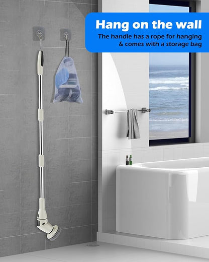Electric Spin Scrubber Cordless Shower Cleaning Brush with 10 Replaceable Heads Powerful IPX7 Waterproof Bathroom Cleaner 3 Speeds Detachable Long Handle Voice Broadcast for Floor Car Kitchen