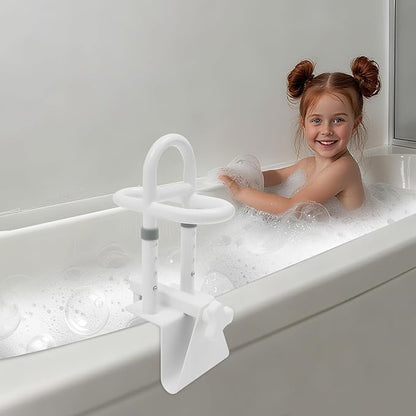 Adjustable Bathtub Handle for Elderly, 300lb Capacity Clamp-On Tub Grab Bar with Non-Slip Grip, Safety Rail Triple Handle for 3.5"–6.7" Tub Walls