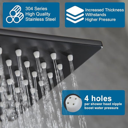 POP SANITARYWARE Matte Black Shower Tub Faucet Set Bathroom Rain Shower System with Tub Spout Wall Mounted Rainfall 10 Inch Shower Head and Handle Set Include Shower Valve and Trim Kit