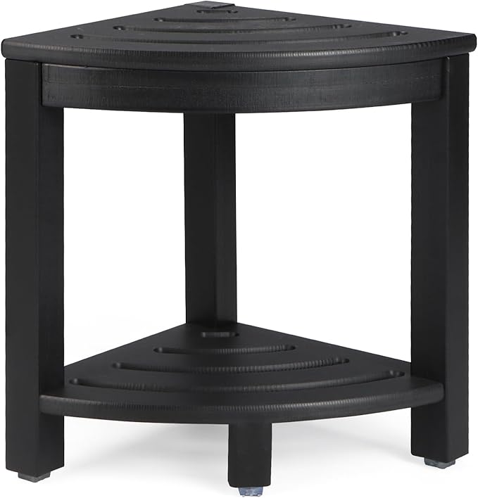 HDPE Corner Shower Stool,Shower Bench Seat with Storage Shelf for Shaving Legs Plastic Spa Bath Step Foot Rest for Bathroom Small Place (Black)