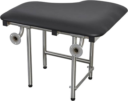 32" x 22.5" Black Padded Wall Mount Folding Right-Handed Transfer Bench Shower Seat with Legs, ADA Compliant
