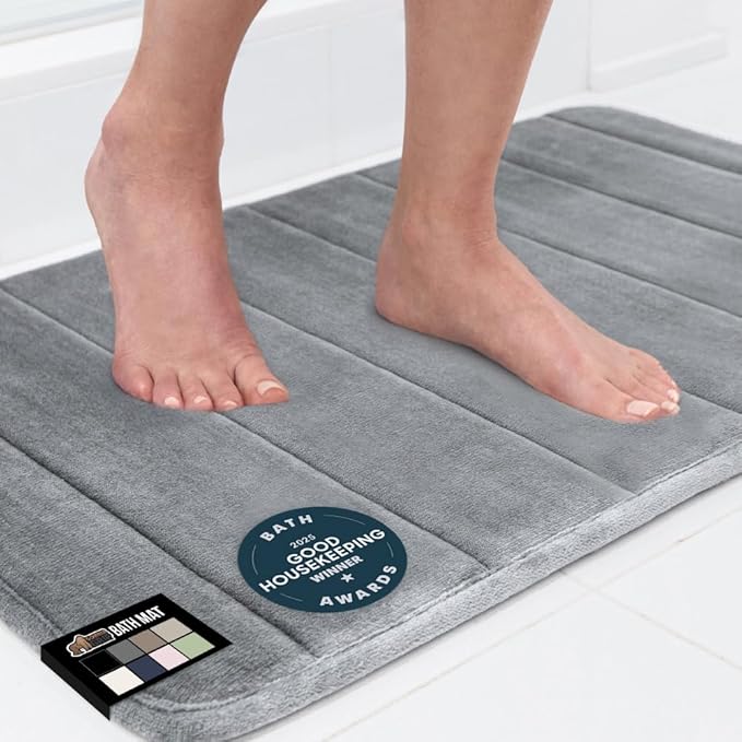 GORILLA GRIP Memory Foam Bath Mat, Soft Absorbent US Designed Bathroom Rug, Gripping Dots Machine Washable Bathmat, Cushioned Floor Mats, Shower Sink Rugs Room Décor Accessories, 36x24 Graphite Gray