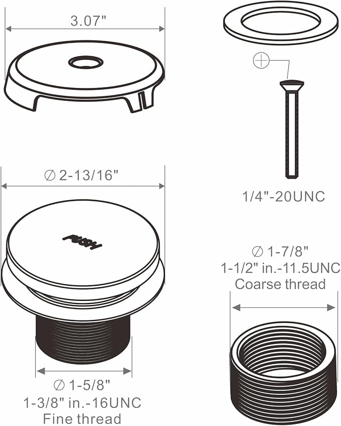 Tub Drain Black Tip Toe Bathtub Drain Conversion Kit Assembly, Replacement Bath Drain Trim Kit with Single Hole Overflow Faceplate and Fine/Coarse Thread, Matte Black