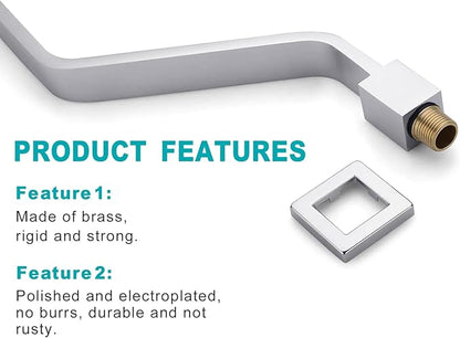 16 Inch S Shape Chrome Shower Head Arm, Square Wall Mounted Shower Arm and Flange Included