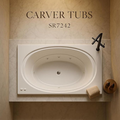 Carver Tubs - SR7242 - Modern Acrylic Fiberglass Whirlpool Water Massage Bathtub, 12 Jet w/Heater - White Acrylic Rectangle Bath Tub - Deep Relaxing Soak - 71"L x 48"W x 19.5"H