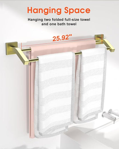 Alise Double Bath Towel Bars Towel Racks for Bathroom,Wall Mount Towel Holder Heavy Duty SUS304 Stainless Steel Towel Hanger Towel Rail,Golden Finish,28-Inch