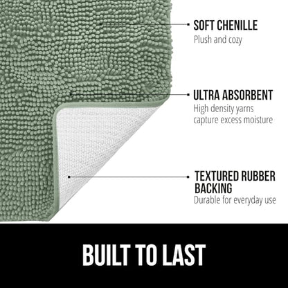 GORILLA GRIP Bath Rug Mat 30x20, Soft Absorbent Chenille, Quick Dry Microfiber Mats, Rubber Backing Washable Shower Floor Rugs, Bathmat Runner, US Designed Bathroom Home Decor Accessories Sage Green