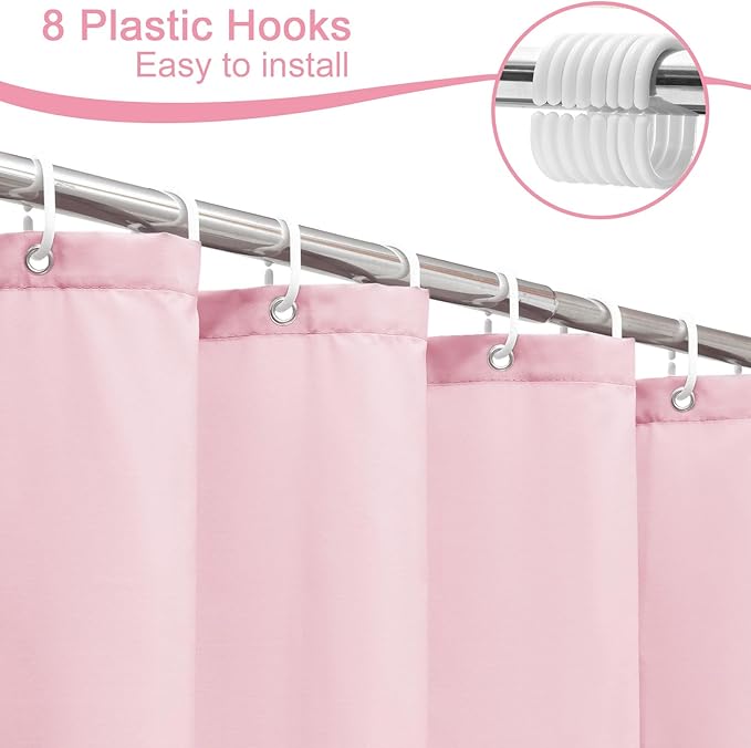 AooHome 48x72 inch Shower Liner, Small Size Fabric Solid Color Bathroom Curtain with Hooks, Weighted Hem, Water Repellent, Pink