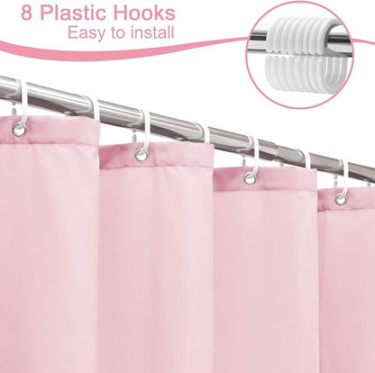 AooHome 48x72 inch Shower Liner, Small Size Fabric Solid Color Bathroom Curtain with Hooks, Weighted Hem, Water Repellent, Pink