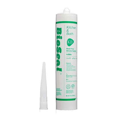 White BioSeal 100% Silicone Sealant Caulk Kitchen and Bath Grade, Waterproof and No Odor 10.1 Ounce Cartridge, 50 White Tubes / 2 Boxes