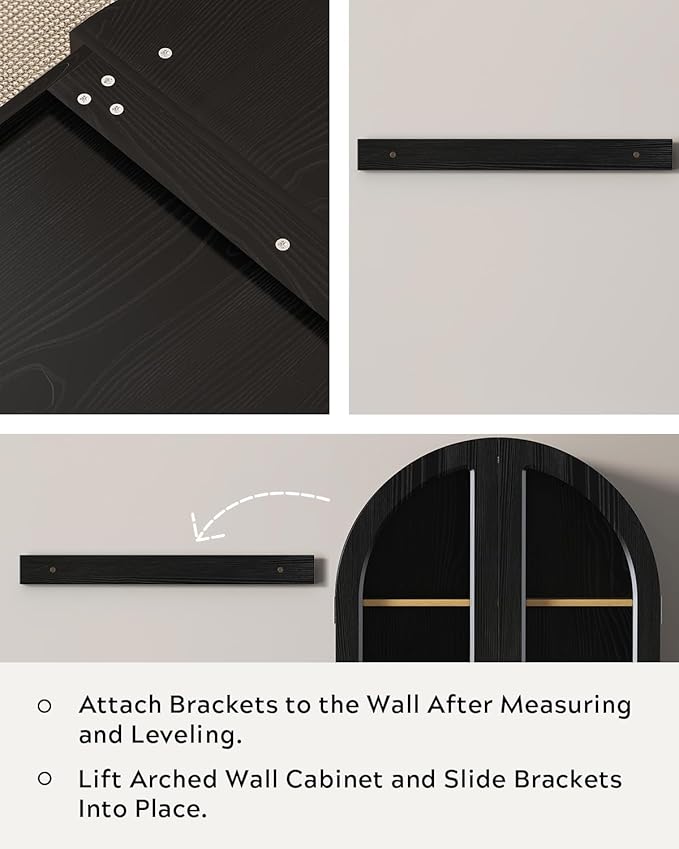 Large Arched Bathroom Wall Cabinet Modern Wooden Display Cabinet with Acrylic Doors Farmhouse Wall Mounted Cupboard Storage Organizer for Laundry Room, Dining Room, Black