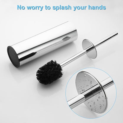 Toilet Brush and Holder Set Chrome Stainless Steel, 304 Heavy Duty Round Toilet Brush Set – Rust Resistant, Long Handle, Replacement Heads, Floor Standing Bathroom Toilet Cleaning Brush