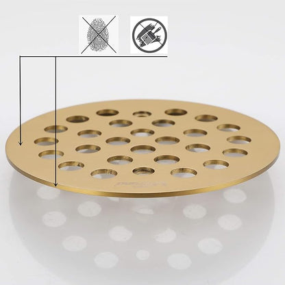 4-1/4Inch Screw-in Shower Strainer Drain Cover Replacement Floor Strainer Floor Drain (Brushed Gold)