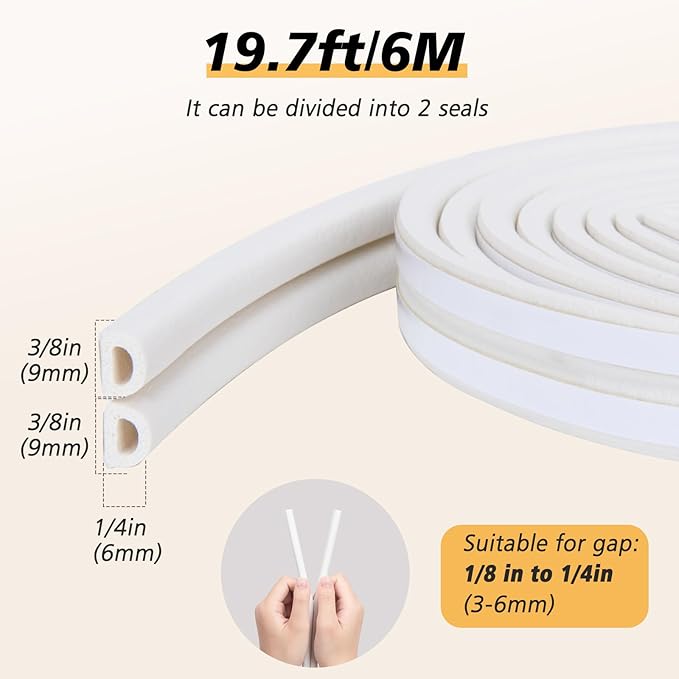 SUNMON D-Type Strip Door Weather Stripping Door Seal Self Adhesive Foam Soundproofing for Doors and Windows, Oundproofing Weatherstrip Gap Collision Avoidance（White）