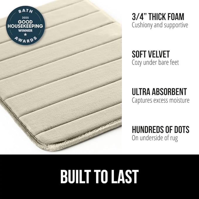 GORILLA GRIP Memory Foam Bath Mat, Soft Absorbent US Designed Bathroom Rug, Gripping Dots Machine Washable Bathmat, Cushioned Floor Mats, Shower Sink Rugs Room Décor Accessories, 42x24 Champagne