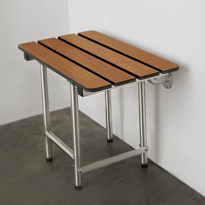 Seachrome 30-inch ADA Folding Shower Seat with Legs, Teak Phenolic Slats