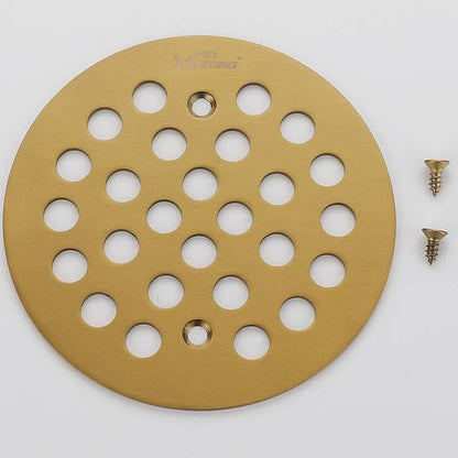 4-1/4Inch Screw-in Shower Strainer Drain Cover Replacement Floor Strainer Floor Drain (Brushed Gold)