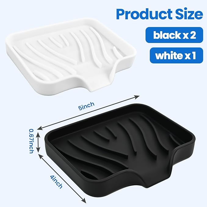 3 Pack Silicone Soap Dish with Drain - Bar Soap Holder for Shower, Bathroom and Kitchen Sink Organize (2Pack Black + 1Pack White)