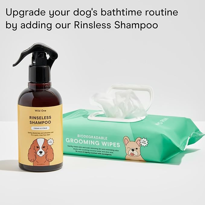 Wild One, Eucalyptus Natural Dog Grooming Wipes, Cruelty-free, resealable lid, 70 wipes per pouch, 210 Count
