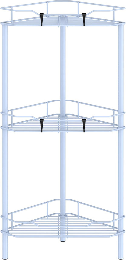 3 Tier Floor Standing Corner Shower Caddy Organizer Shelf with Hooks, Bathroom Shelves Stand Rack, Blue