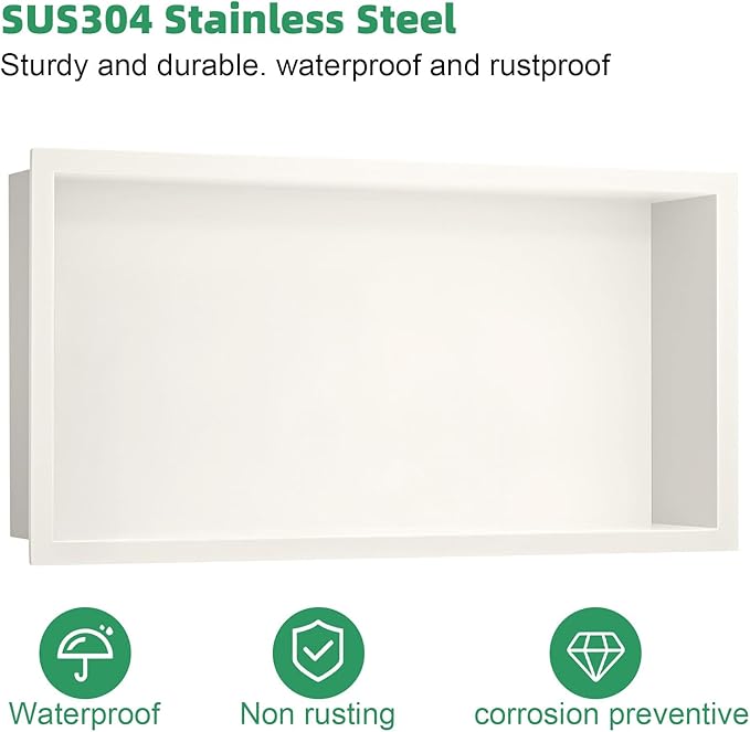 SaniteModar Shower Niche, Stainless Steel Niche for Shower Wall, No Tile Needed,Recessed for Bathroom Storage (Warm White, 24" x 12")
