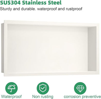 SaniteModar Shower Niche, Stainless Steel Niche for Shower Wall, No Tile Needed,Recessed for Bathroom Storage (Warm White, 24" x 12")