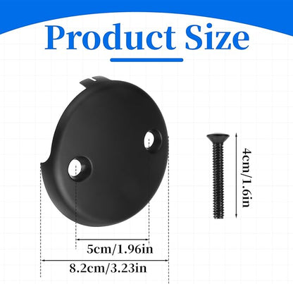 Black Tub Overflow Cover, 3-1/8" Universal Two-Hole Tub Bathtub Drain Cover Two Hole Bathtub Overflow Drain Covers Plate with Two Matching Screws Stainless Steel 2 Hole Bathtubs Covers Faceplate