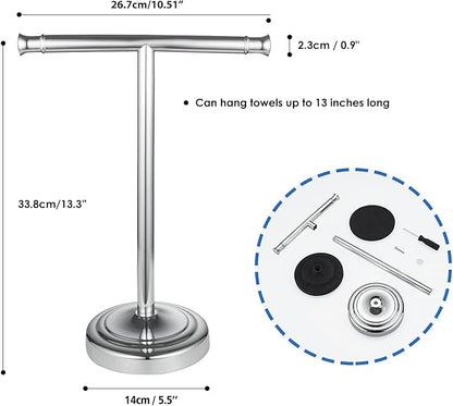 RUMOSE 13 Inch Polished Chrome Towel Stand Hand Towel Holder Bathroom Kitchen Vanity Countertop T-Shape Towel Rack Free Standing Stainless Steel Towel Bar Towel Ring