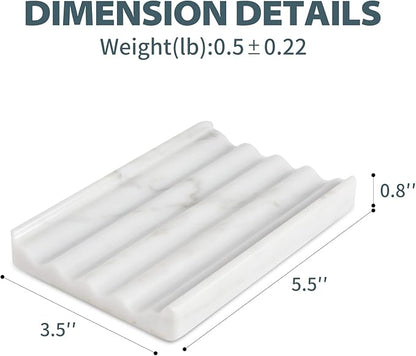 Soap Holder, Marble Soap Dish for Shower, Bar Soap Holder with Water Ripple Design, Easy Cleaning Soap Saver for Kitchen Sink，Bathroom, Executive Italian Natural Stone Soap Tray(Bianco Carrara)