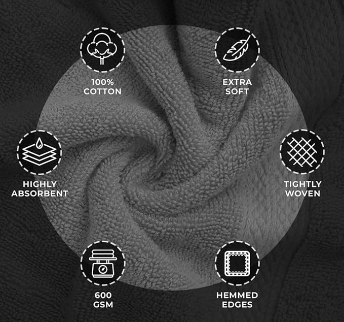 Avalon Towels Luxury Washcloths (Value Pack of 12) – Premium Cotton, Soft & Absorbent Wash Cloths for Body and Face, Hotel and Spa Quality Wash Clothes, Quick Dry and Machine Washable (Grey)