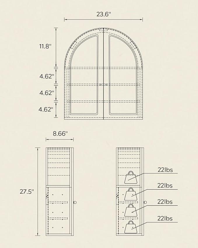Large Arched Bathroom Wall Cabinet Wooden Medicine Cabinet with Acrylic Doors Farmhouse Wall Mounted Cupboard Display Storage Organizer for Laundry Room, Dining Room, Brown