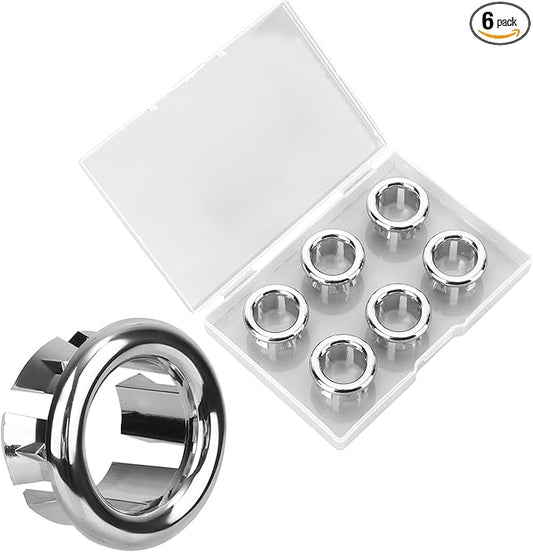 6pcs Sink Overflow Ring, Chrome Plated Bathroom Sink Overflow Trim Ring Cover Drain Hole Insert Cap for Kitchen Bathroom Basin Vanity & Ceramic Sinks