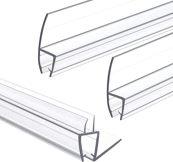 Shower Door Bottom&Side Seal Set 3PCS, 78" (1981mm) Length H-Type PVC Strip for 5/16" (8mm) Thick Frameless Glass Door, to Stop Water Leaks