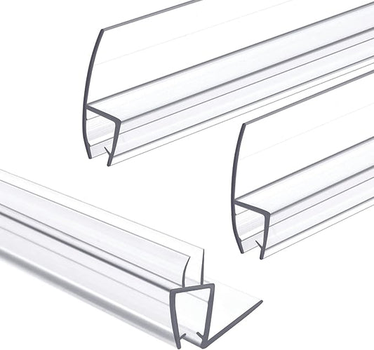 Shower Door Bottom&Side Seal Set 3PCS, 78" (1981mm) Length H-Type PVC Strip for 1/2" (12mm) Thick Frameless Glass Door, to Stop Water Leaks