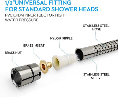 Shower Hose, 79 Inches Extra Long Stainless Steel Handheld Shower Head Hose with Brass Insert and Nut - Durable and Flexible(Brushed Nickel)